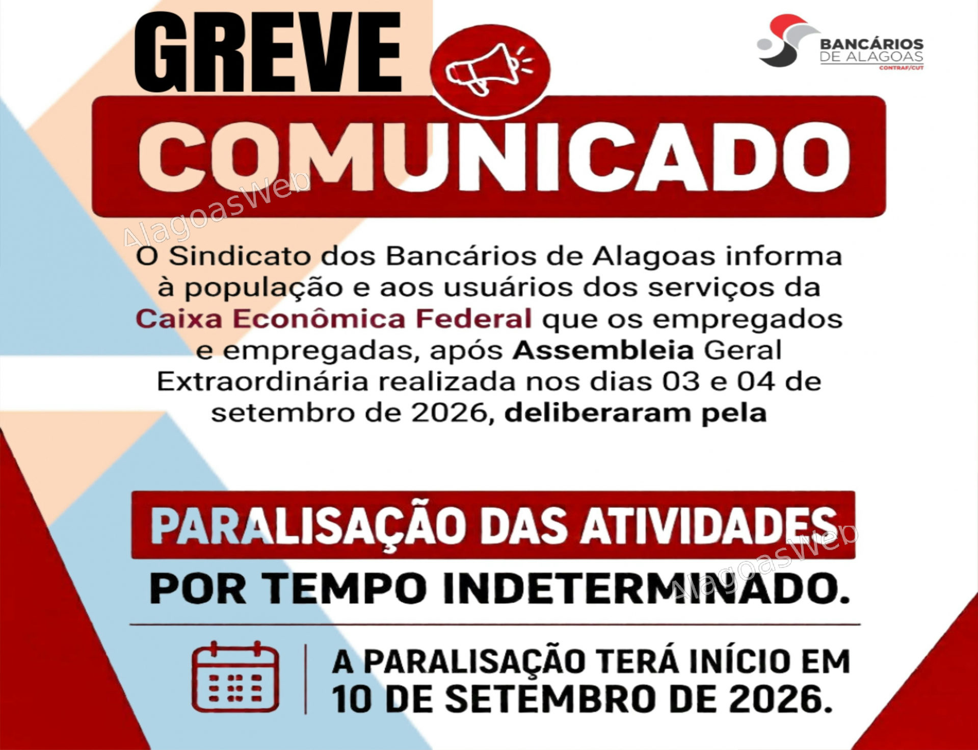 Bancários da Caixa decretam greve por tempo indeterminado em Alagoas