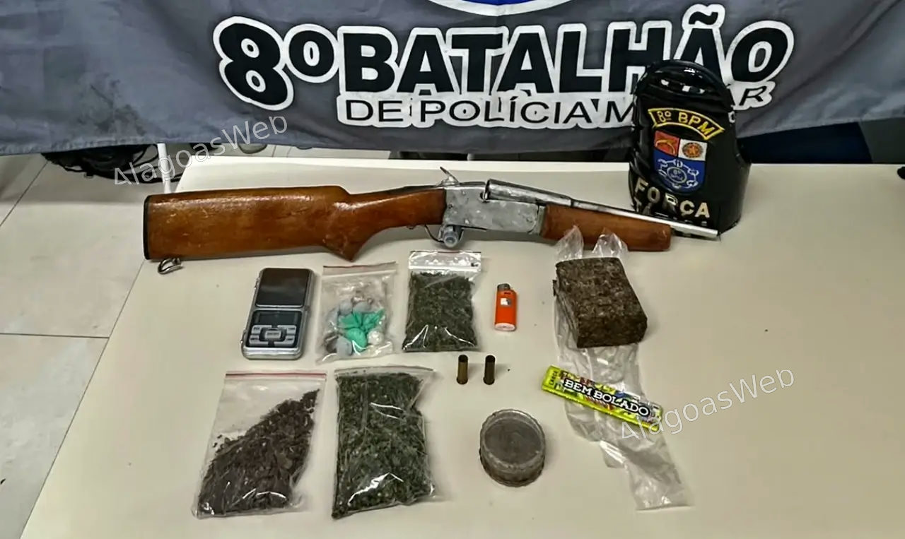 Integrante do Comando Vermelho é preso pelo 8º BPM com drogas e arma em Rio Largo