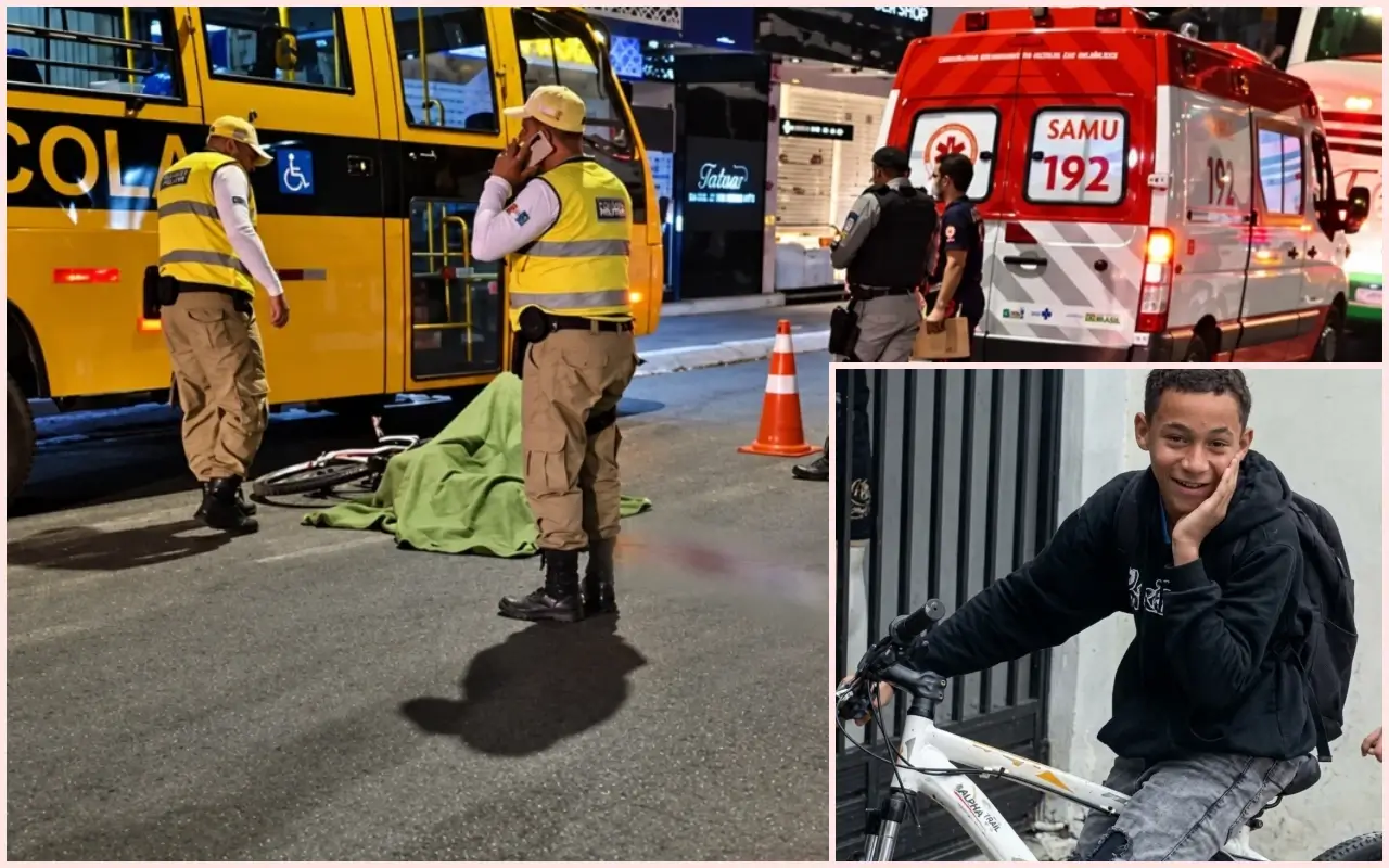 Estudante de 14 anos cai de bicicleta e morre atropelado por ônibus no interior