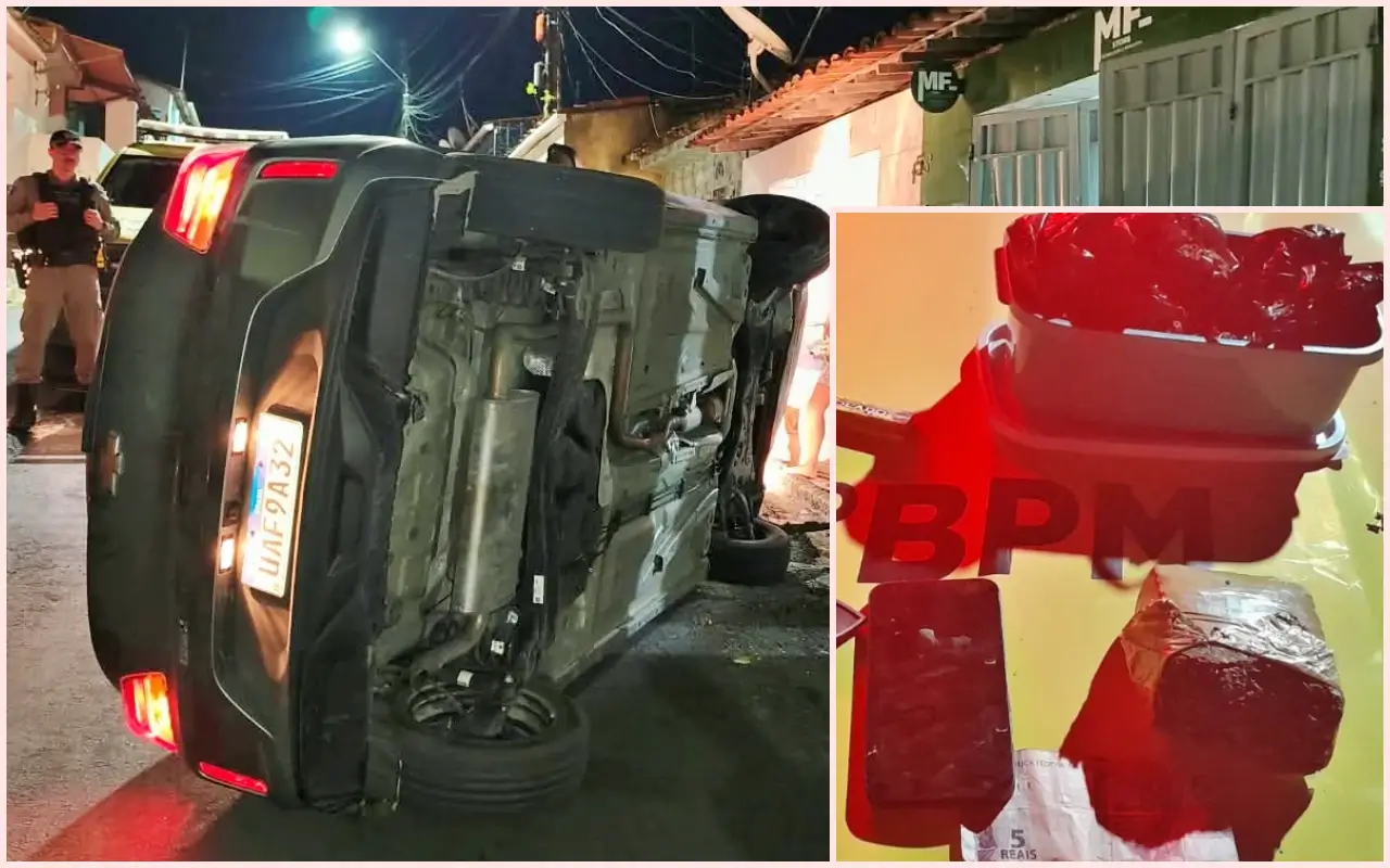 8º BPM apreende drogas em carro capotado após perseguição