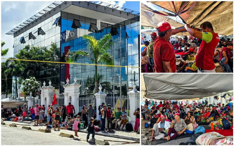 Trabalhadores rurais montam acampamento em frente ao Palácio do Governo de Alagoas