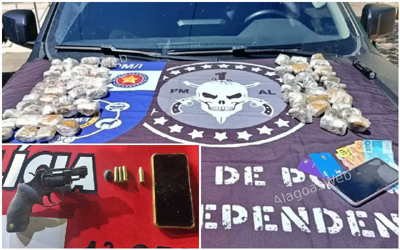 1ª Cia apreende quase 2 kg de maconha em Boca da Mata e arma de fogo em Campo Alegre