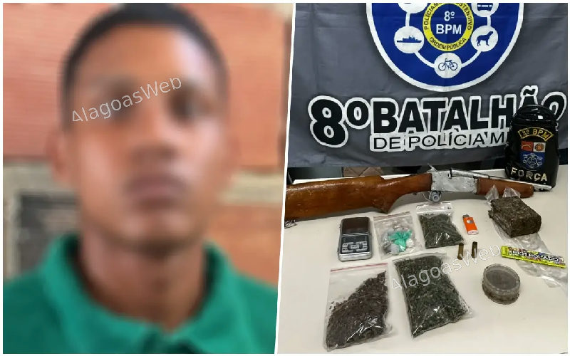 Integrante do Comando Vermelho é preso pelo 8º BPM com drogas e arma em Rio Largo