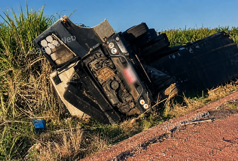 Carreta tomba na BR-101 durante a madrugada e caminhoneiro é socorrido pelo SAMU